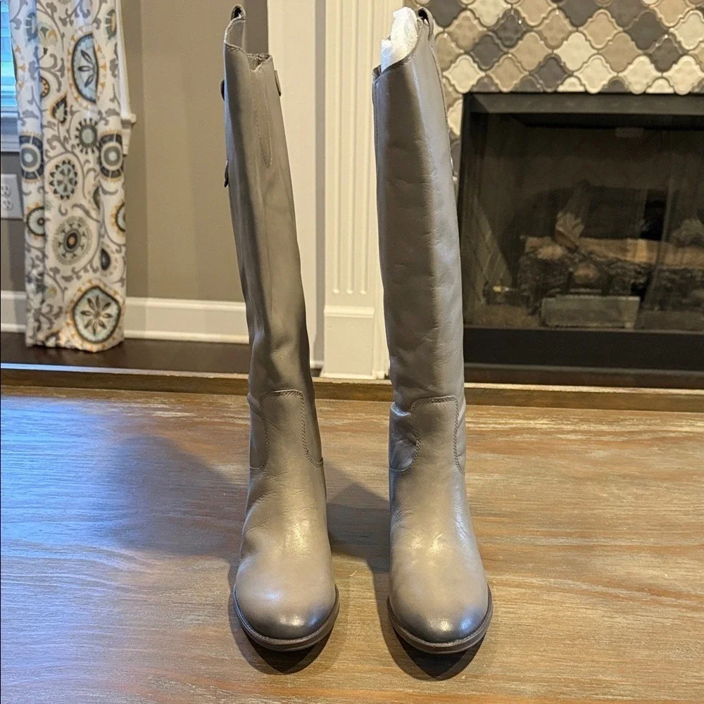 Sam Edelman Gray‎ Leather Riding Boots – Size 6W – New in Box